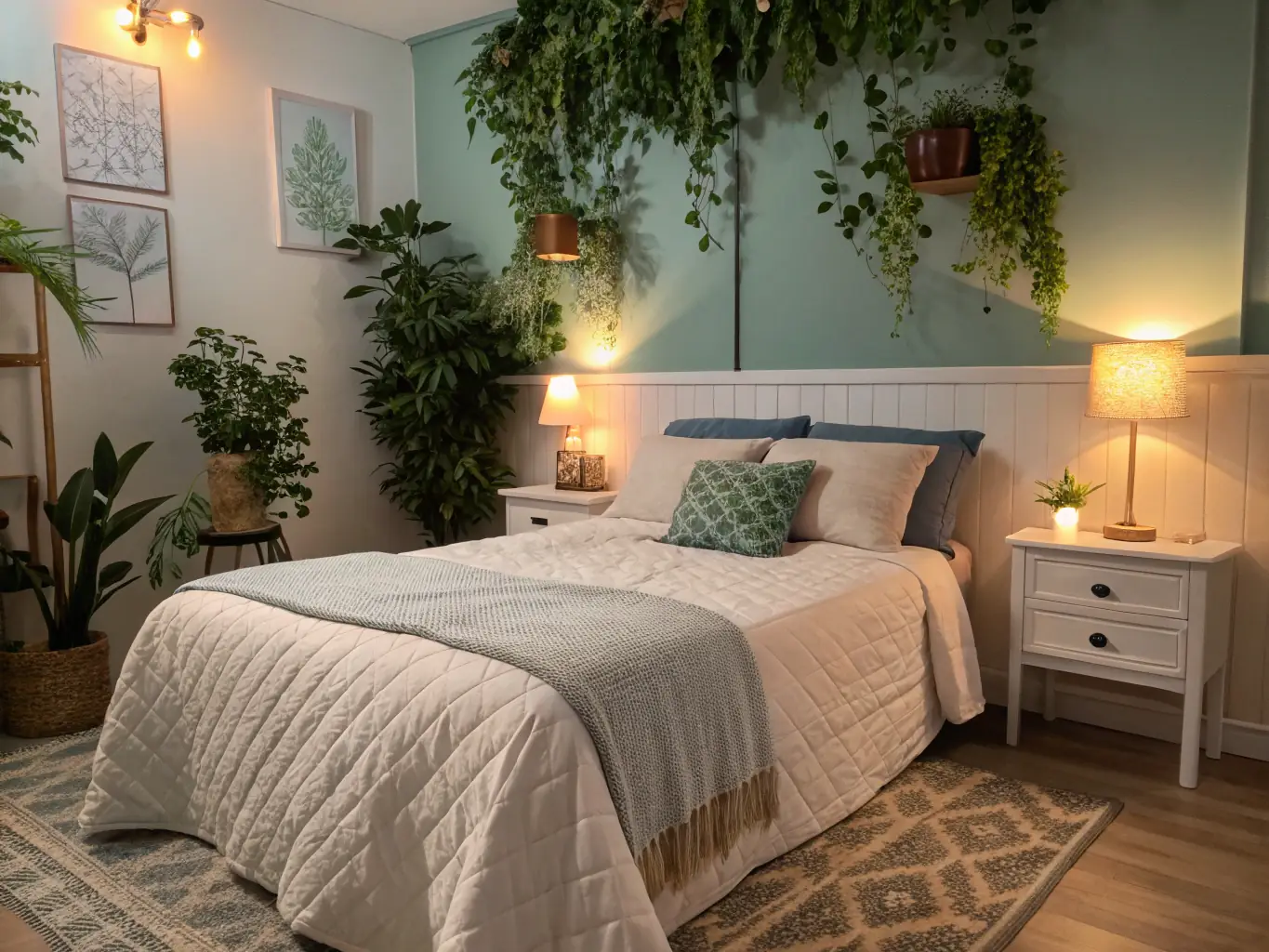 An image of a bedroom with blackout curtains, a comfortable mattress, and a white noise machine, illustrating an ideal sleep environment.